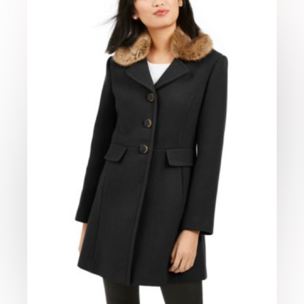 NWT kate spade new york Faux-Fur Trim Walker $345 Coat XS